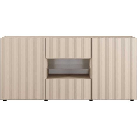 Buffet 2 portes 2 tiroirs beige façades relief à stries verticales - JANEIRO BEIGE