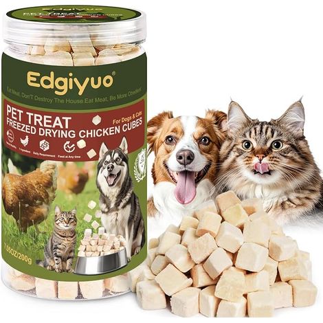 Friandises déshydratées pour Chats et Chiens à Base de Poulet lyophilisé, ingrédient Naturel Unique Riche en protéines, Poitrine de séchée (Poulet 200g) (1/5)