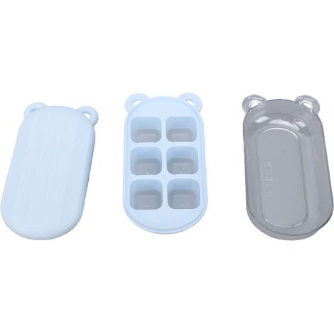 Mini bac à glaçons à 6 compartiments, moule en silicone à fermeture hermétique avec couvercle et bac pour congélateur, bleu (1/5)