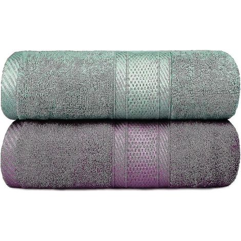 Serviettes de toilette et de bain, lot de 2 draps de bain en bambou, 70 x 140 cm, très grande taille. (1/4)