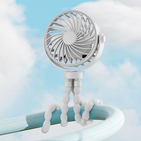 Mini ventilateur portable pieuvre rechargeable USB, 3 vitesses, avec cintre et housse, compatible - Blanc (1/5)