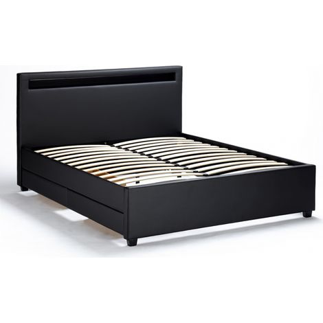 Llb Living Life Bed – Letto matrimoniale 2 piazze 160x190 cm con testiera led e 2 cassetti – Struttura in legno FSC e metallo – Similpelle facile da pulire – Design moderno (1/5)