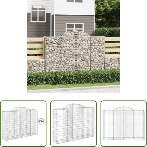 Schalldämmung - Gabionen mit Hochbogen 14Stk. 200x50x140/160cm Verzinktes Eisen (1/5)