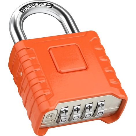 Candado de combinación de alta resistencia, candado grande para exteriores, candado de combinación de 4 dígitos (naranja) (1/5)