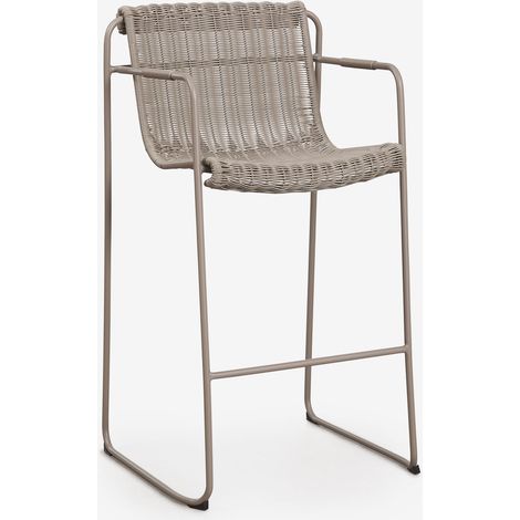 Pack de 2 taburetes altos de jardín apilables con reposabrazos en ratán sintético y acero Revia SKLUM       