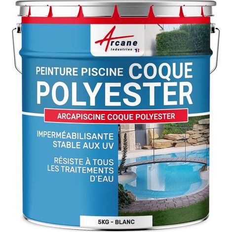 Arcane Industries – Peinture piscine coque polyester – Polyuréthane aliphatique 5 kg – Résistante aux traitements d'eau – Fini satinée – Application facile