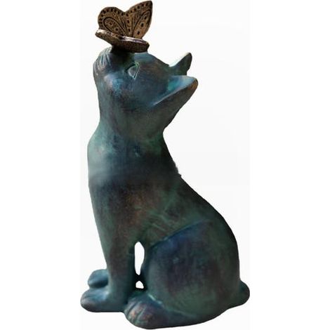 Statue de chat de jardin – Décoration extérieure résistante aux intempéries – Motif chat et papillon – Pour jardin, patio, cour