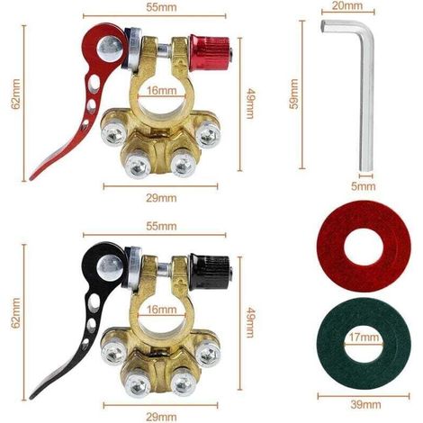 Connettore per terminale batteria, terminali batteria a sgancio rapido, connettori per terminale batteria positivo e negativo, connettori in ottone per terminali batteria auto e barche (1/4)