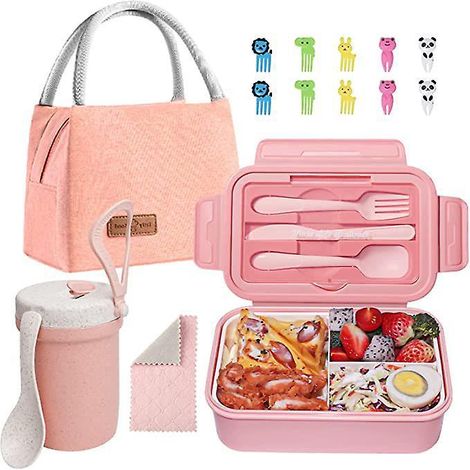 lot De 17 (rose) Lunch Box, Bento Lunch Box Kids Adult Box 1400ml Avec 3 Compartiments Anti-fuite Lunch Box Avec Couverts Micro-ondes Passe Au Lav (1/5)