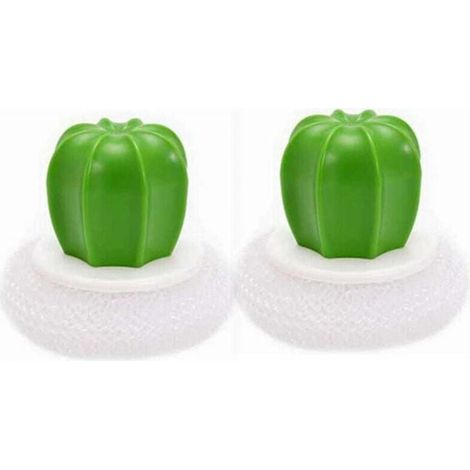 2pcs Creative Cactus Shape Kitchen Brushes, Sponge Dish Washing Brush with White Plastic Handle, Stainless Steel Brush MUMU