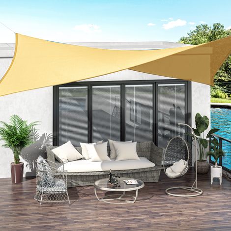 Outsunny 3x3m quadratisches Sonnensegel für Garten, Terrasse und Balkon, HDPE, UV-beständig und atmungsaktiv, sandfarben