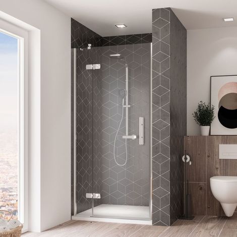Breuer Avanta Drehtür 900mm für Nische teilgerahmt, Anschlag und Festteil links, Klarglas mit Antikalk. CER+, Alu. Chromeffekt (1/5)