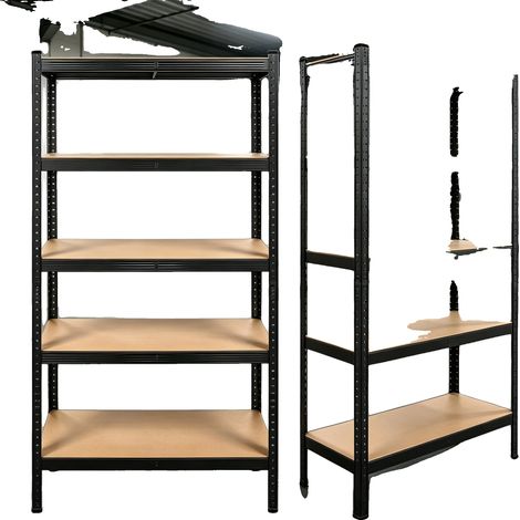 Regaleinheiten, Schwerlastmetall, Höhenverstellbare Regalböden, 2 Pack 1.5m Schwarz 90x40cm (1/2)