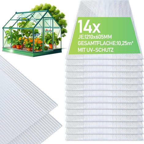 Randaco 14 Pcs Doppelstegplatte Hohlkammerstegplatten 60,5 x 121 cm 4mm UV-beständig Für Gewächshaus Gartenbau Carports transparente