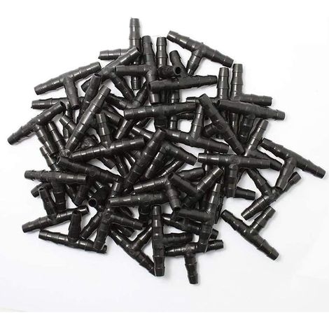 100 pièces connecteurs barbelés irrigation goutte à goutte,4/7mm tuyau de té barbelé universel, convient au système de jardin d'arrosage tuyau goutte à goutte 4/7mm (1/5)