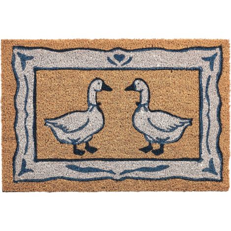 Zerbino di benvenuto in fibra di cocco, antiscivolo, 40 x 60 cm, con retro in PVC, stampa vintage, colore naturale, Izara (1/5)