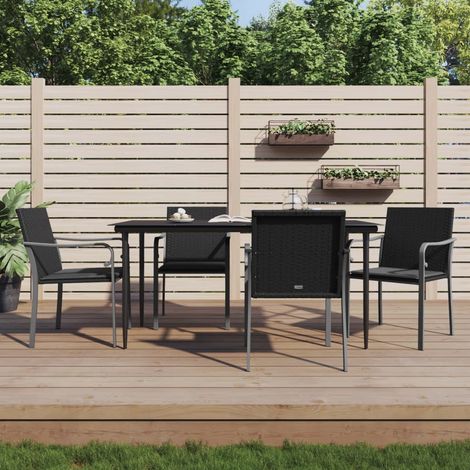 Ensemble Table et Chaise de Jardin Contemporain  Ensemble à manger de jardin 5 pcs coussins résine tressée acier 26779
