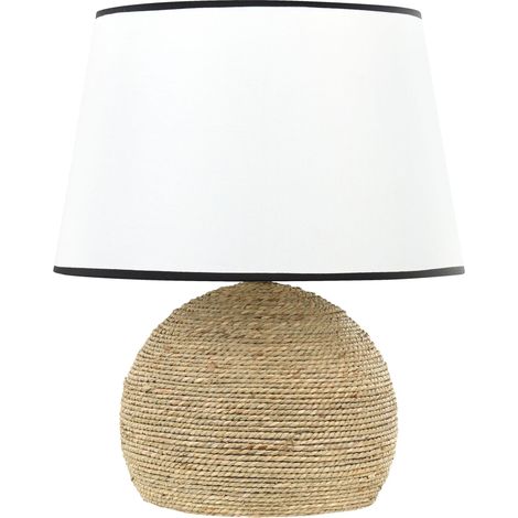Lampada da tavolo in corda di paglia intrecciata con tessuto naturale Growee