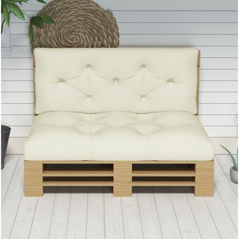 Set di 2 cuscini da seduta 120x80x12 cm, trapuntati, per esterno, poliestere crema (1/5)