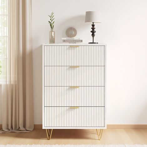 BLANKETSWARM - Commode 4 tiroirs en bois, Meuble chambre adulte – Rotin tressé – Poignées métal doré – 60x34x109 cm (1/5)