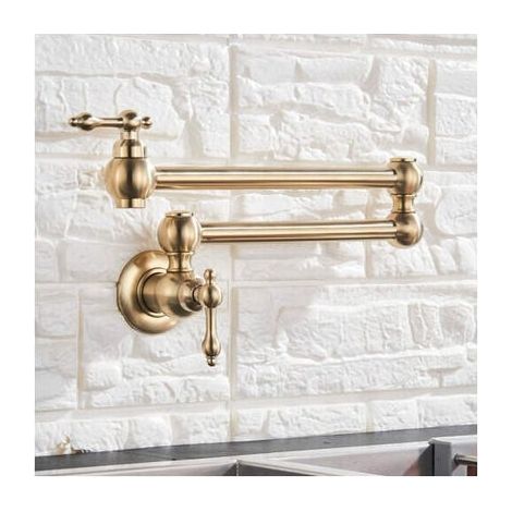 Mitigeur mural de cuisine, robinet eau froide, double commande, orientable 360°, bec flexible rétractable, modèle à tirage pour évier (1/4)
