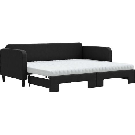 Maison Exclusive - Lit de jour avec gigogne et matelas noir 90x200 cm tissu