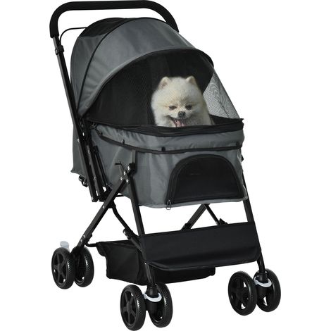 Hundebuggy Hundewagen Buggy für kleine Hunde und Katzen Haustierwagen Pet Stroller Katzenbuggy Oxford Dunkelgrau 76,5 x 52 x 95 cm