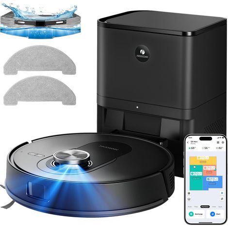 Proscenic Q8 Max+ Robot Aspirapolvere Lavapavimenti con Mappatura 8000Pa, 200 min, Evitamento Automatico Degli Ostacoli, Robot aspirapolvere con WiFi/Alexa/App, per Tappeti/Pavimenti/Peli (1/5)