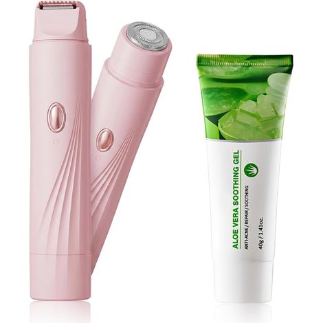 1 Piece Women's Electric Shaver 3 in 1 Facial and Intimate Hair Trimmer for Legs, Arms, Armpits and Bikini Set with Aloe Vera Moisturizing Gel, Cable Included, Suitable for Sensitive Skin, Pink (1/5)