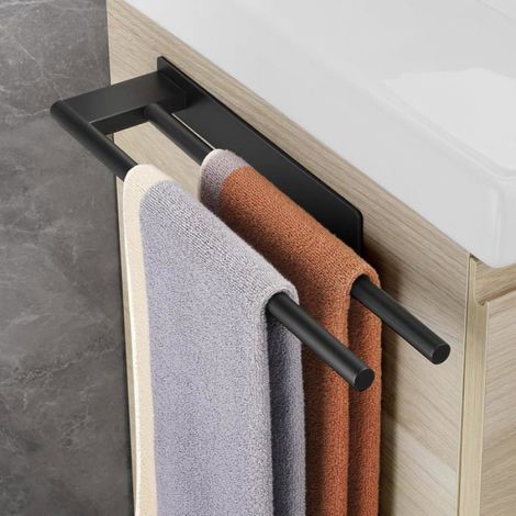Porte-Serviettes Double Barre - Acier Inoxydable 304 - Sans Perçage - Pour Salle De Bain Et Cuisine - 39 cm - 1 Pièce (1/5)