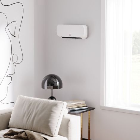 Termoventilatore a parete da 2000 W - Riscaldamento in ceramica PTC - 3 livelli di potenza - Telecomando incluso, bianco/nero (1/5)