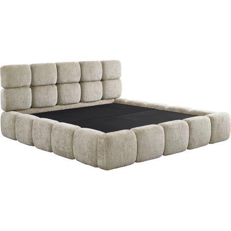 Lit coffre en velours chiné taupe 180x200 cm BUBBLE (1/5)