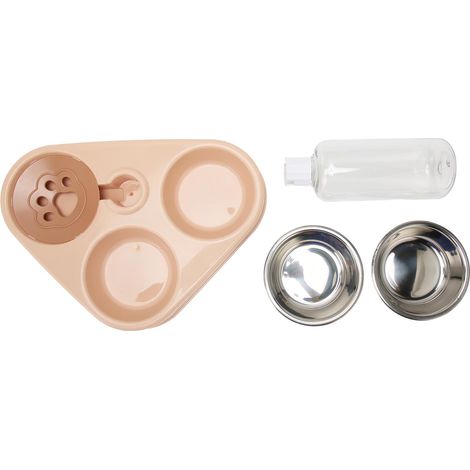 Ensemble de trois gamelles anti-déversement avec abreuvoir automatique pour chat et chien (rose) (1/5)