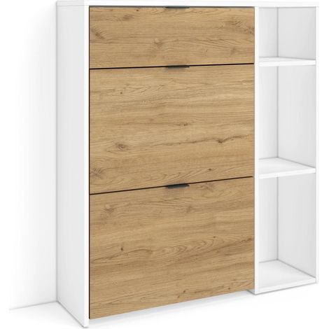 Skraut Home - Zapatero, Armario entrada recibidor, 90x27x102cm, 10 pares de zapatos, Zapatos, Botas, Estilo Moderno, Blanco y roble (1/5)