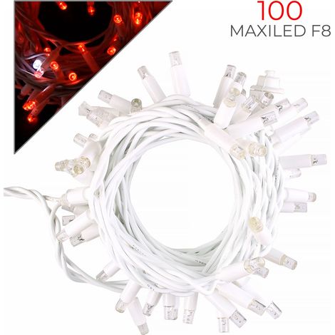 CATENA LUMINOSA CON 100 MAXI-LED REFLEX 8MM CAVO BIANCO DA 10 METRI LUCE ROSSA E BIANCA - PERFETTA PER ESTERNI PROLUNGABILE FINO A 20 PEZZI (1/5)