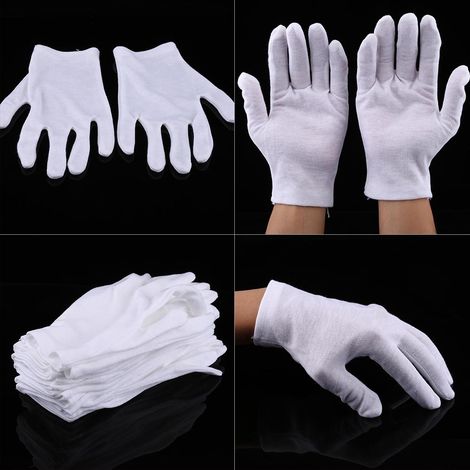 12 Paires de Gants de Travail en Coton Blanc pour Protection en Bijouterie et Inspection de Pièces (1/5)