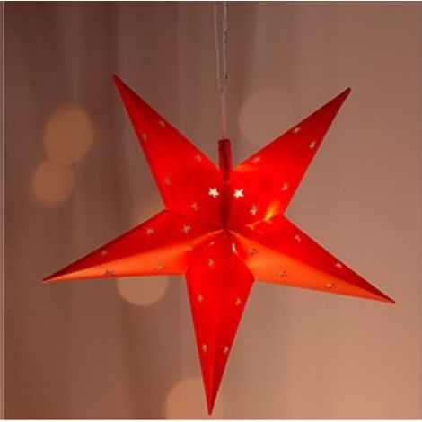 LED Papierstern Rot, Sternmuster, ca. 44cm, 12 LED batteriebetreiben