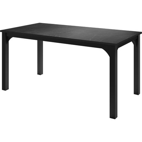 Mesa Oswego 137, Mármol negro + Negro, 76x90x160cm, Alargamiento, Aglomerado laminado, Metal