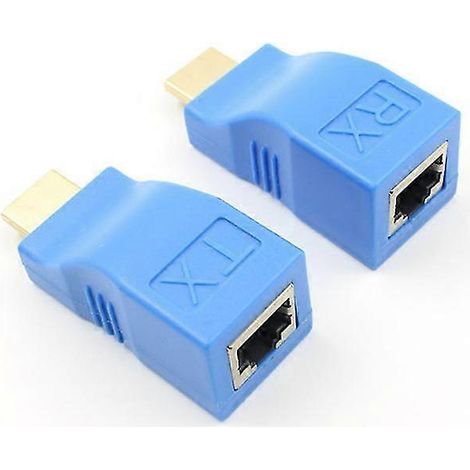 Deux adaptateurs d'extension HDMI 1080p vers Ethernet RJ45 (bleus) (1/4)