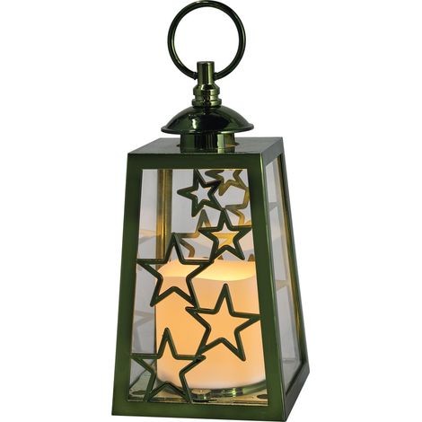 TrendLine LED Laterne 20 cm batteriebetrieben mit Timer warmweiß grün