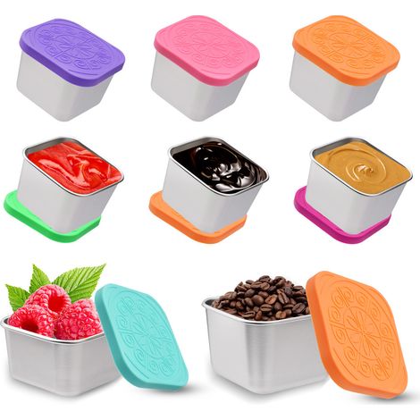 Lot de 6 récipients à sauce en acier inoxydable réutilisables avec couvercles en silicone - 180 ml