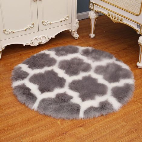 Tapis en peluche artificielle, tapis en peluche pour salon, tapis de yoga, tapis de sol, 60 cm de diamètre (gris).