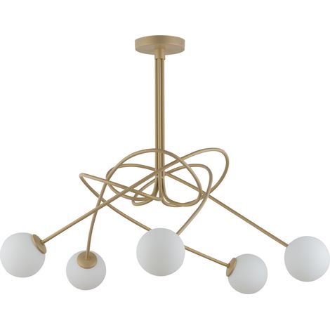 Plafonnier Velvet moderne doré 5 globes blancs G9 Sigma