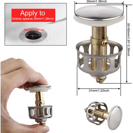 Bombe de vidange d'évier en acier inoxydable – Pots de bouchon de fuite sous le drain du bassin pour évier de 3,5 cm (1/5)