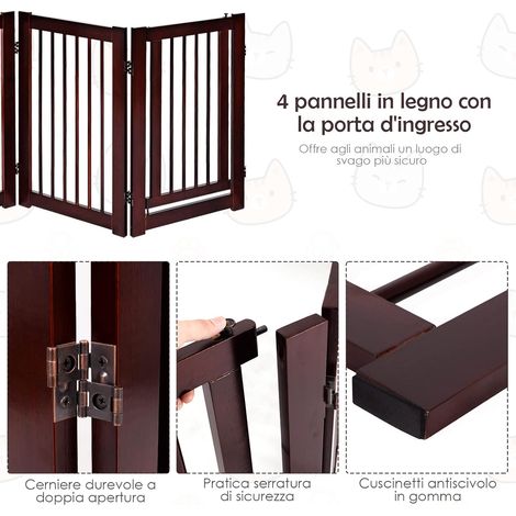 GOPLUS Barriera Protettiva da Terra in Legno di Pino, Cancelletto di Sicurezza per Animali Pieghevole con Cuscinetti Antiscivolo e Chiusura, Ideale per Cucina e Ingresso (207 x 76,5 cm)