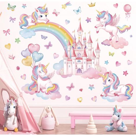 Stickers Muraux Arc en Ciel Château Autocollants Muraux Licorne (1/5)