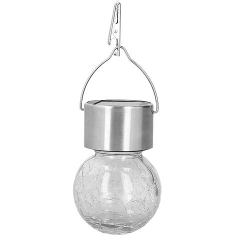 Lanternes solaires suspendues – boule verre fissuré – décoratives – jardin – avec crochets et clips – décoration terrasse (1/5)