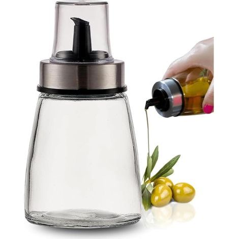 Bouteille Huile 200 ml avec Bouchon Verseur Distributeur en Verre et Acier Inox Contenant pour Huile (1/5)