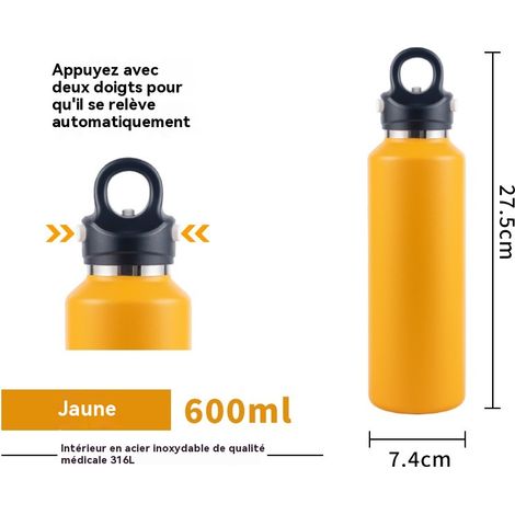 Gourde isotherme sans filetage acier inoxydable 316, ouverture rapide, conserve chaud et froid, tasse café extérieur (1/2)