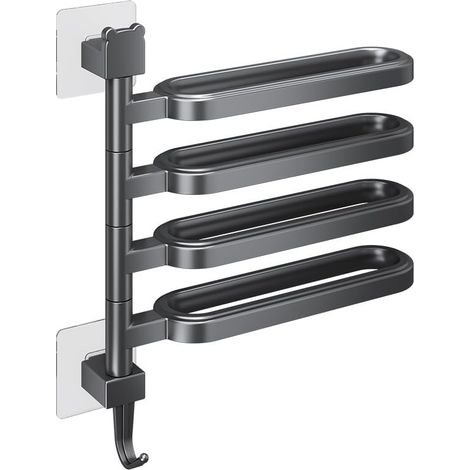 Porte-serviettes sur pied noir à 4 barres pour salle de bain, installation sans clous, étanche, résistant à la rouille et à la corrosion, en ABS. (1/5)